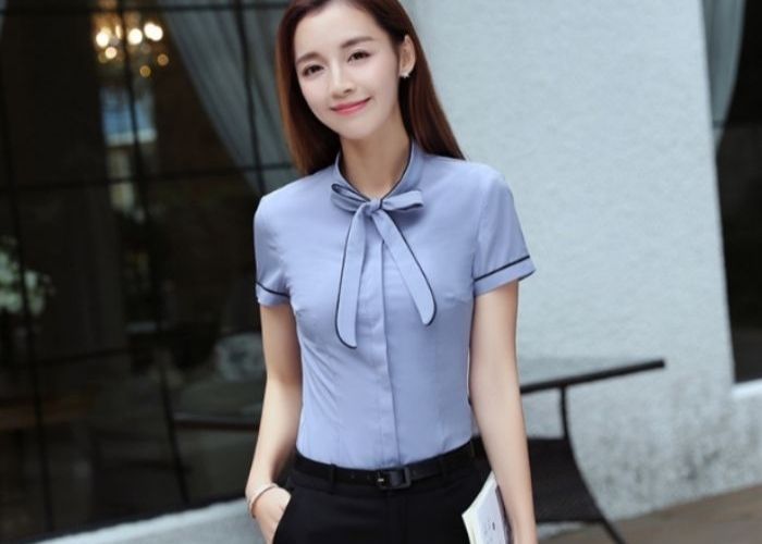 mẫu áo sơ mi ngắn tay màu xanh dương 