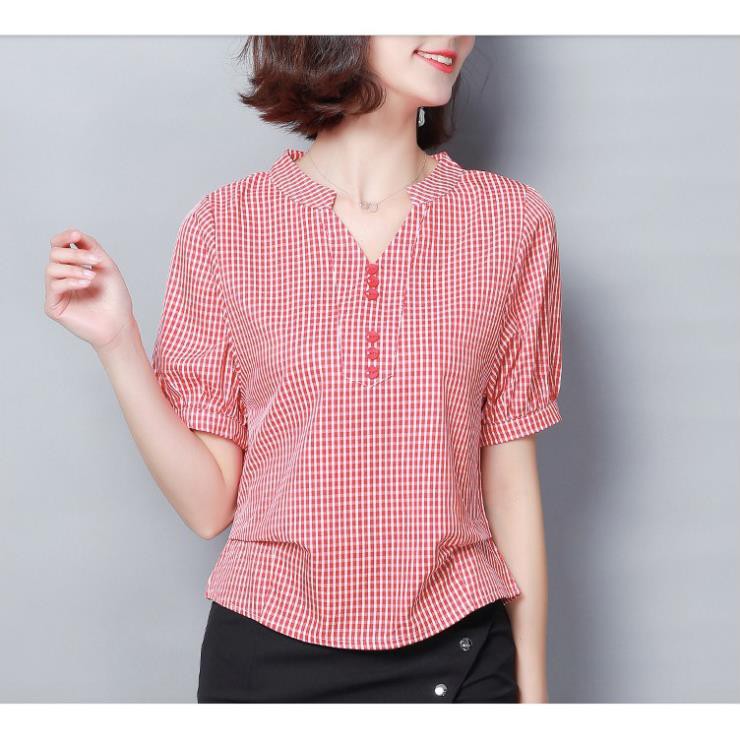 Mẫu áo sơ mi tay lỡ kẻ Caro