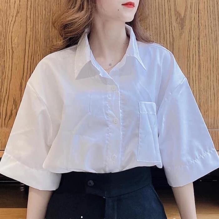 Mẫu áo sơ mi nữ tay lỡ oversize