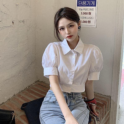 mẫu áo sơ mi nữ tay lỡ kiểu Croptop