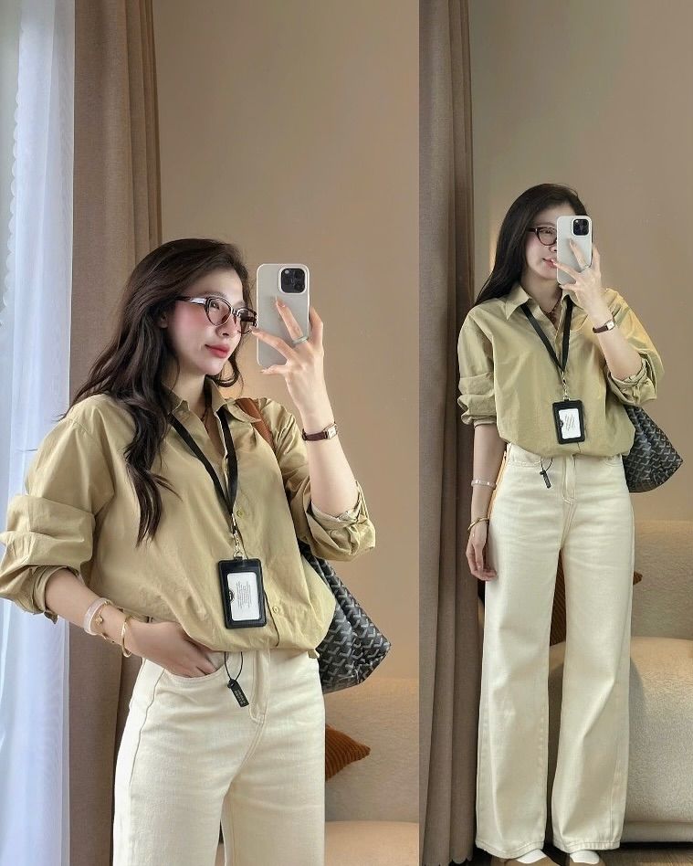 Những mẫu áo sơ mi tay lỡ form rộng giúp che khuyết điểm và tạo cảm giác thoải mái
