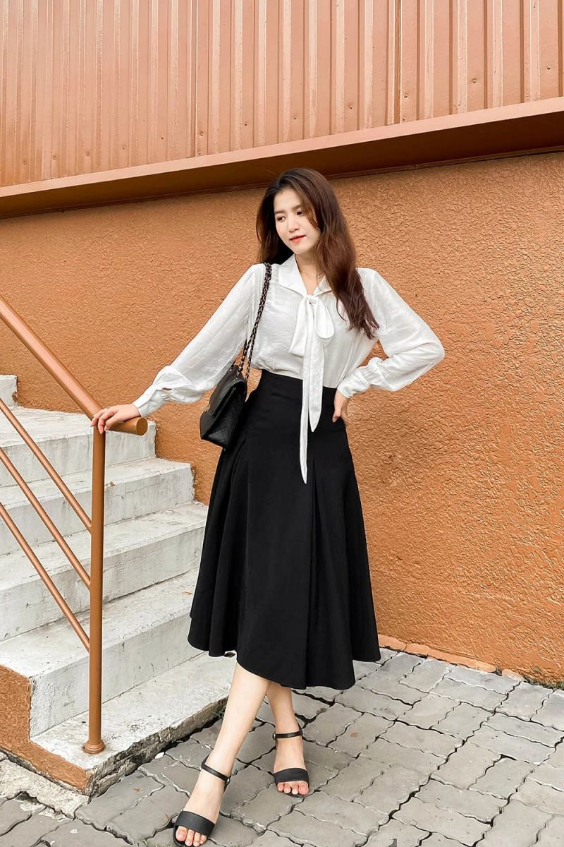 Mẫu áo sơ mi thiết kế thắt nơ