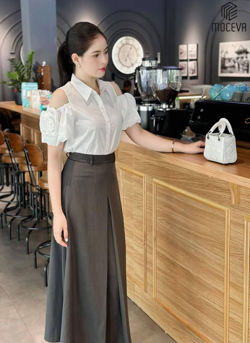 Mẫu áo sơ mi trắng nữ thiết kế hiện đại, sang trọng