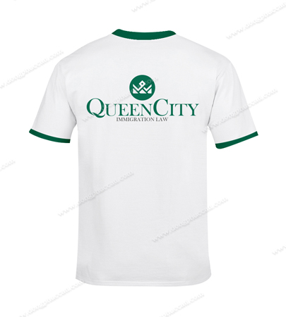 Mẫu áo thun đồng phục cổ tròn trắng tinh khôi Queen City